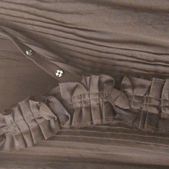 Elie Tahari Brown Ruffled/Pleated Collar Silk Blouse - Picture 7 of 11